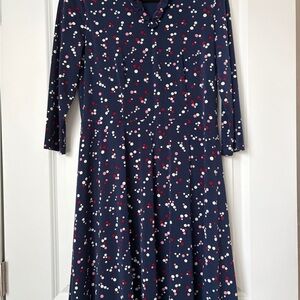 Navy Polka Dot womans Dress size medium petite